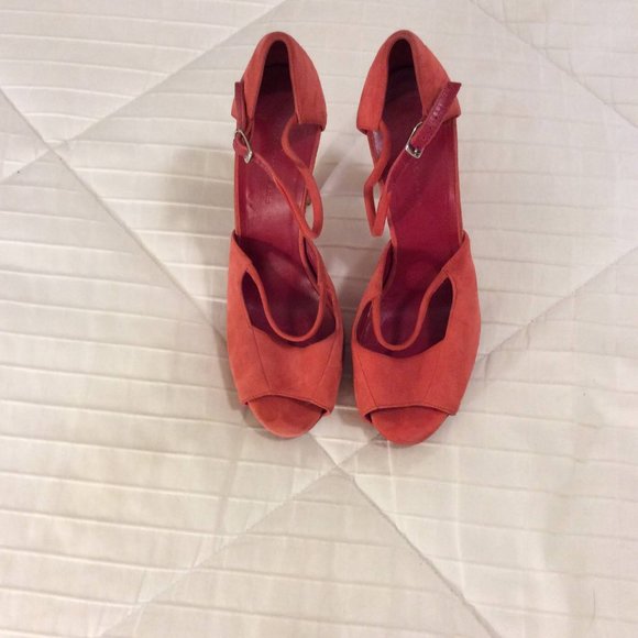 Balenciaga Red Suede Strap Heels - Picture 1 of 10